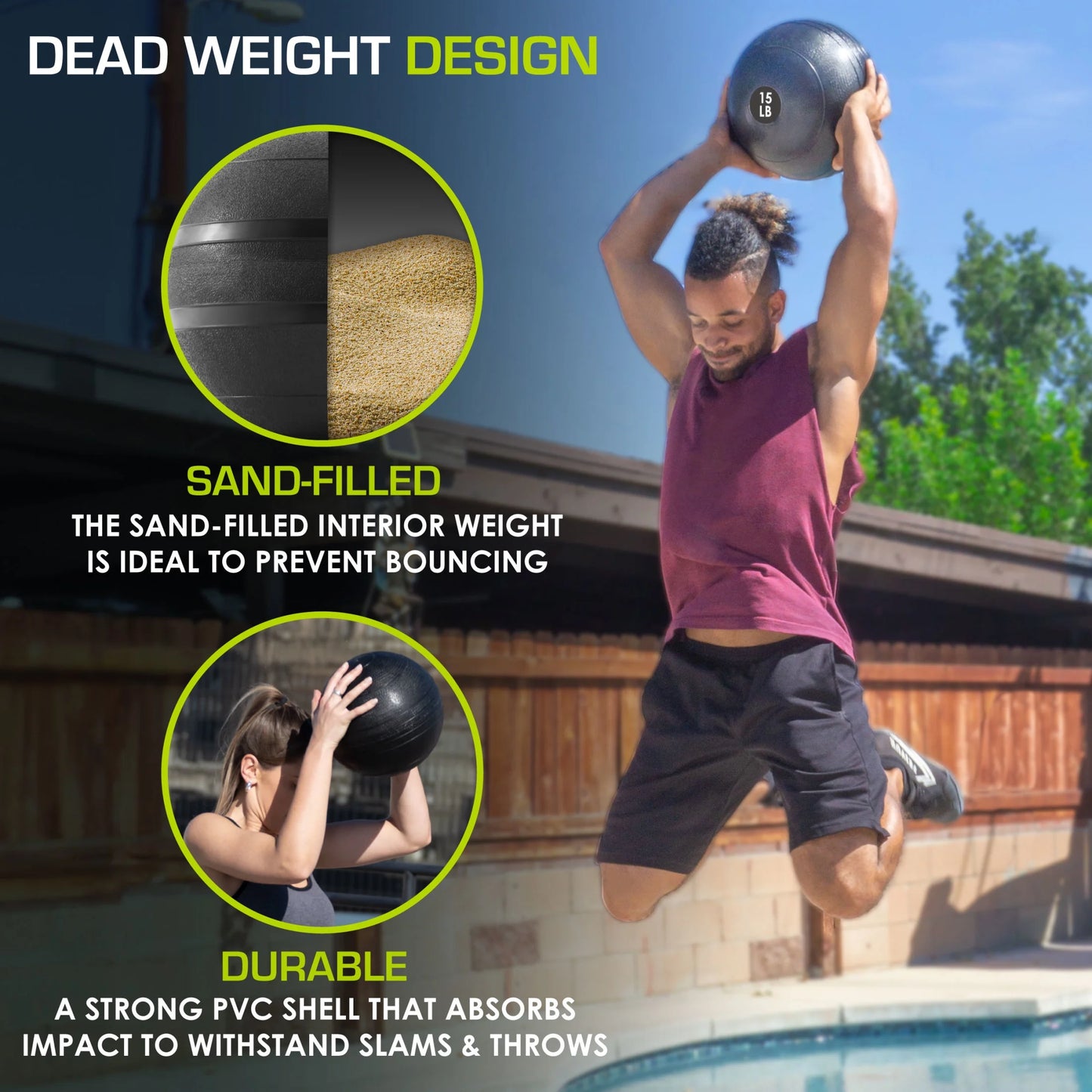 Classic Slam Medicine Balls W/ Smooth Grip for Weighted Workouts,15 Lb