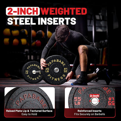 Weight Plates, 2-Inch Weights Plates Set, Floor Protective Rubber Weight Plates, 10-600Lbs Bumper Plates for Barbell Strength Training & Weightlifting (Single/Pair/Full Set)