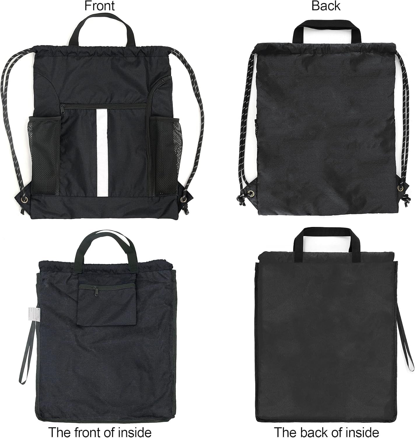 Drawstring Backpack Sports Gym Bag with Shoe Compartment and Two Water Bottle Ho