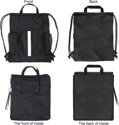 Drawstring Backpack Sports Gym Bag with Shoe Compartment and Two Water Bottle Ho