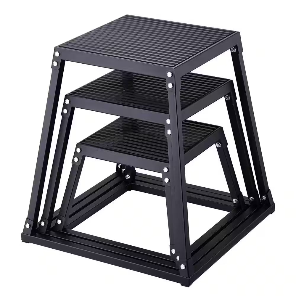 Plyometric Platform Box Set 12 In. X 18 In. X 24 In. Height Plyometric Box Jump Set for Home Gym Training, Black