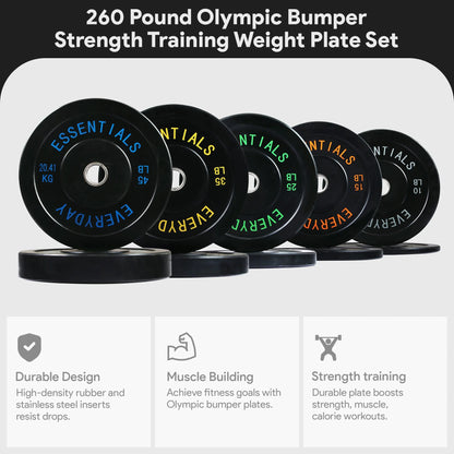 Color Coded Olympic Bumper Plate Weight Plate with Steel Hub, 260 Lbs.