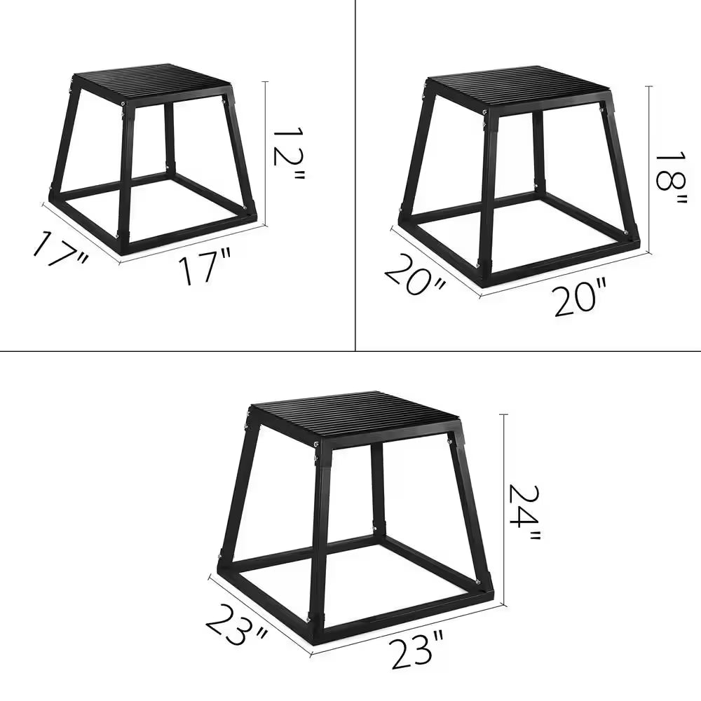 Plyometric Platform Box Set 12 In. X 18 In. X 24 In. Height Plyometric Box Jump Set for Home Gym Training, Black