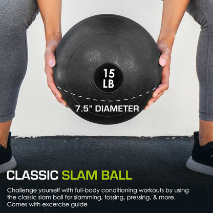 Classic Slam Medicine Balls W/ Smooth Grip for Weighted Workouts,15 Lb