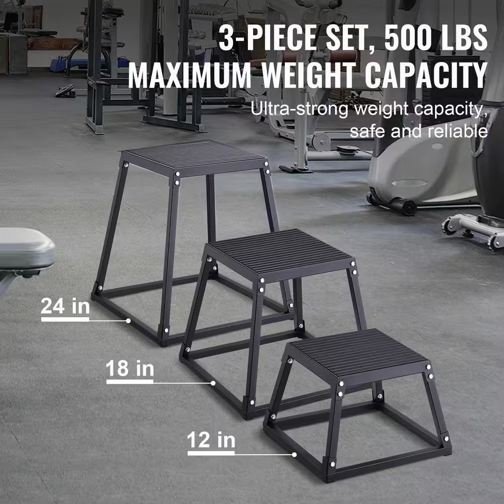 Plyometric Platform Box Set 12 In. X 18 In. X 24 In. Height Plyometric Box Jump Set for Home Gym Training, Black
