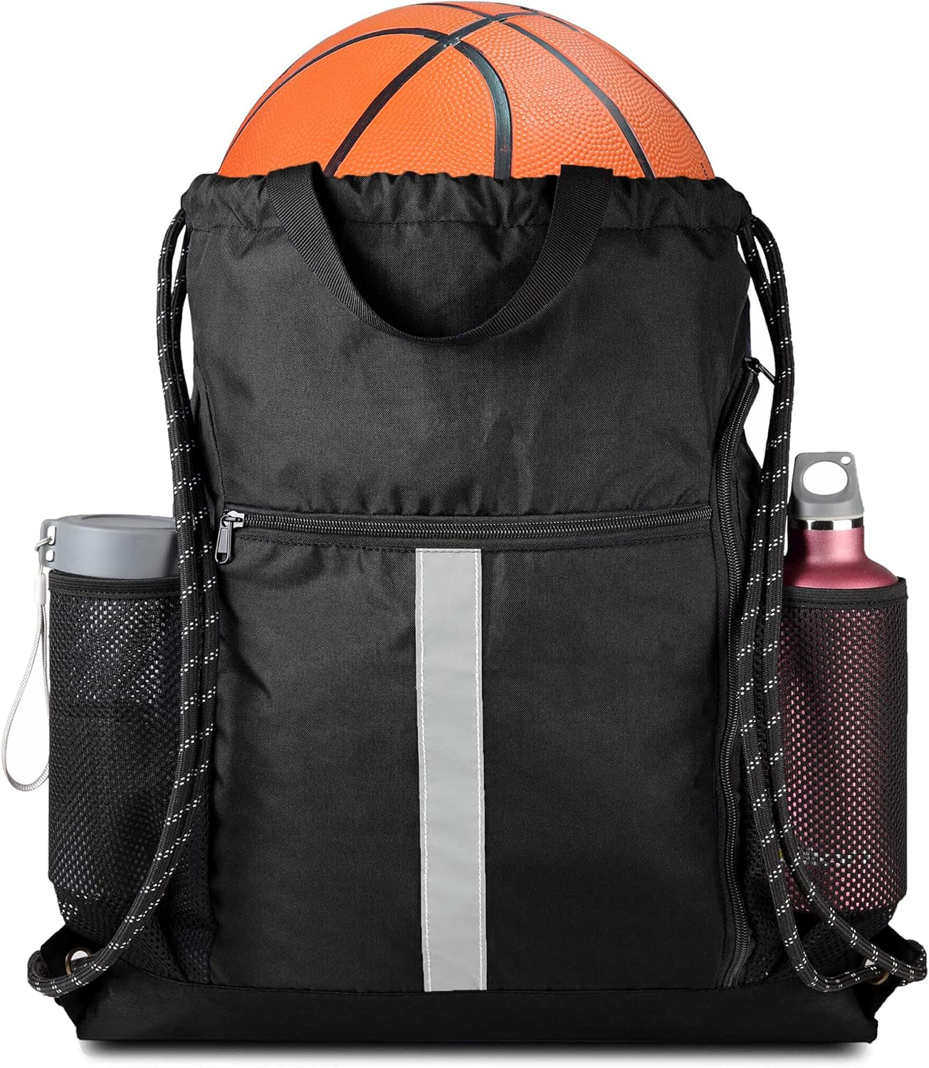 Drawstring Backpack Sports Gym Bag with Shoe Compartment and Two Water Bottle Ho