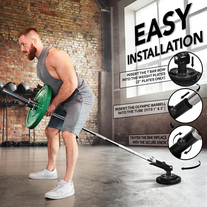 T-Bar Row Plate Post Insert Landmine Attachment – Fit 1" & 2” Olympic Bars – Full 360° Swivel & Easy to Install